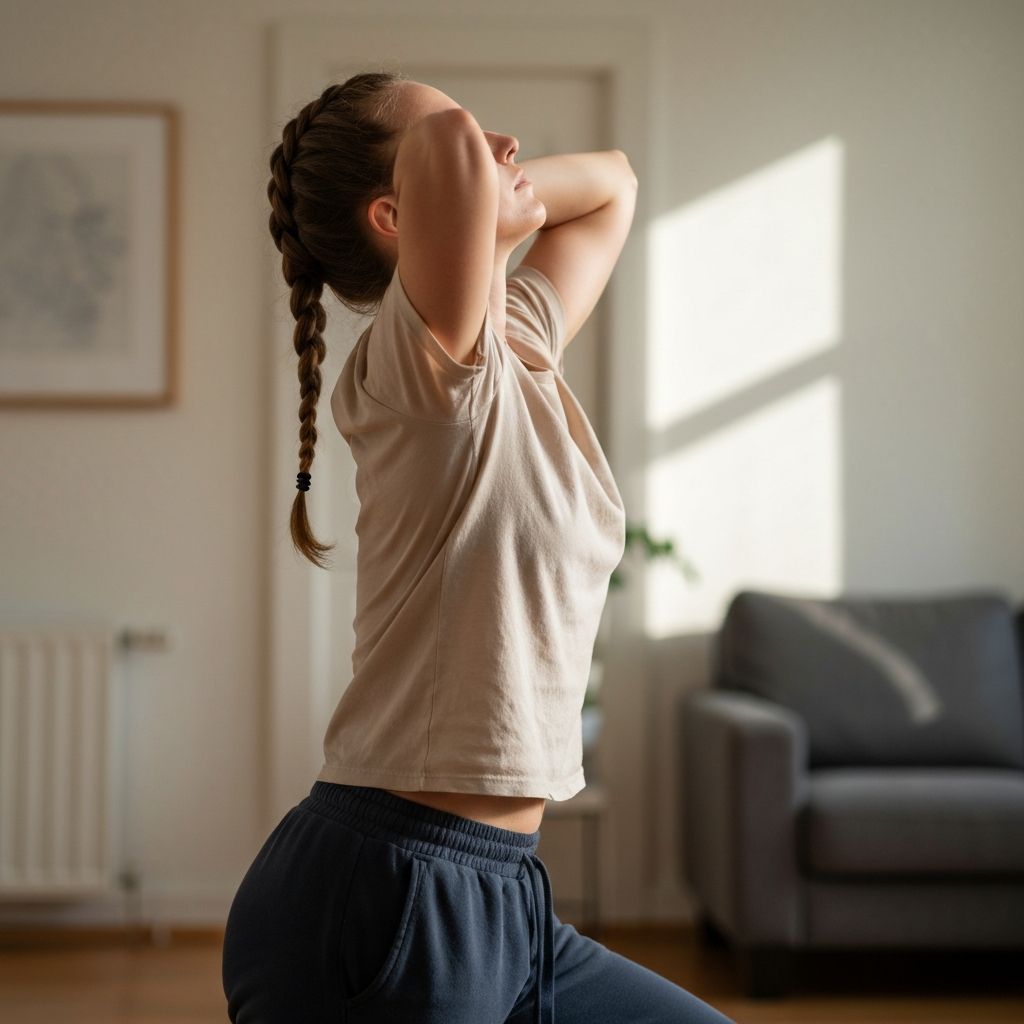 Person doing gentle neck stretches and tilts at home
